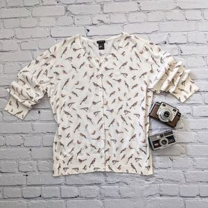 Ann Taylor bird print cardigan sz XL